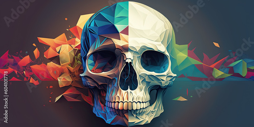 An illustration of a human skull with a black and white background - Generative AI photo