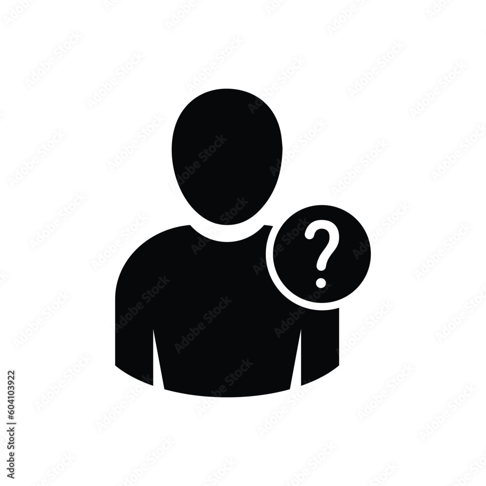 User silhouette with question mark - vector icon. Faq. Question man sign. Person account, profile icon. Account help symbol. Who? Doubt icon User silhouette with question mark - vector icon. Faq. Question man sign. Person account, profile icon. Account help symbol. Who? Doubt icon