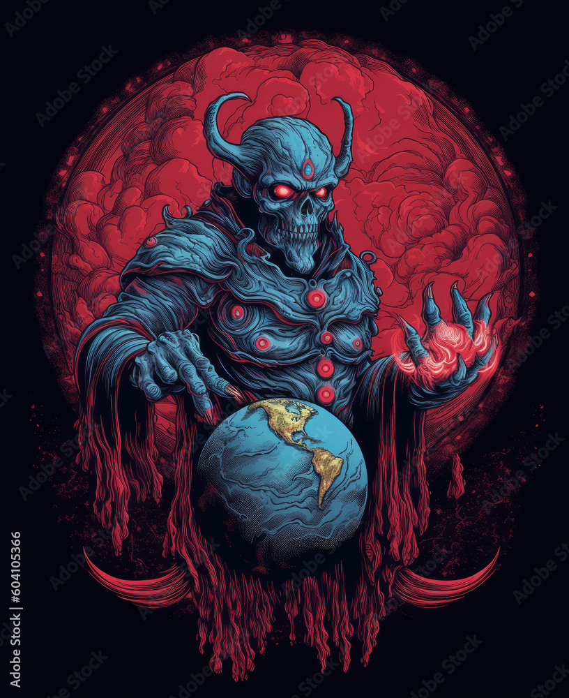 demon devil holding the earth globe