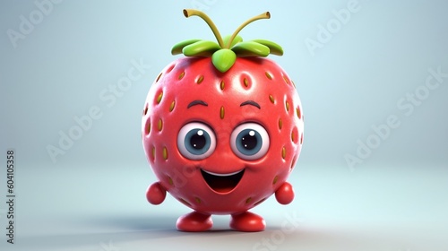 Cute Strawberry cartoon character, generative AI