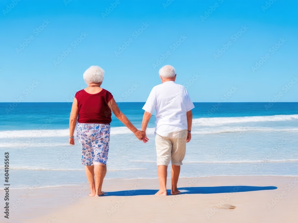 a senior couple on the beach. ai generative a senior couple on the beach. ai generative