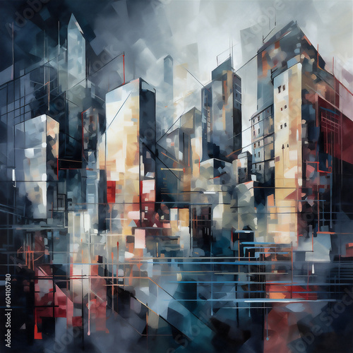 City image composed of abstract color blocks
