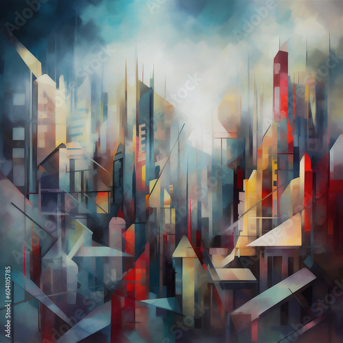 City image composed of abstract color blocks