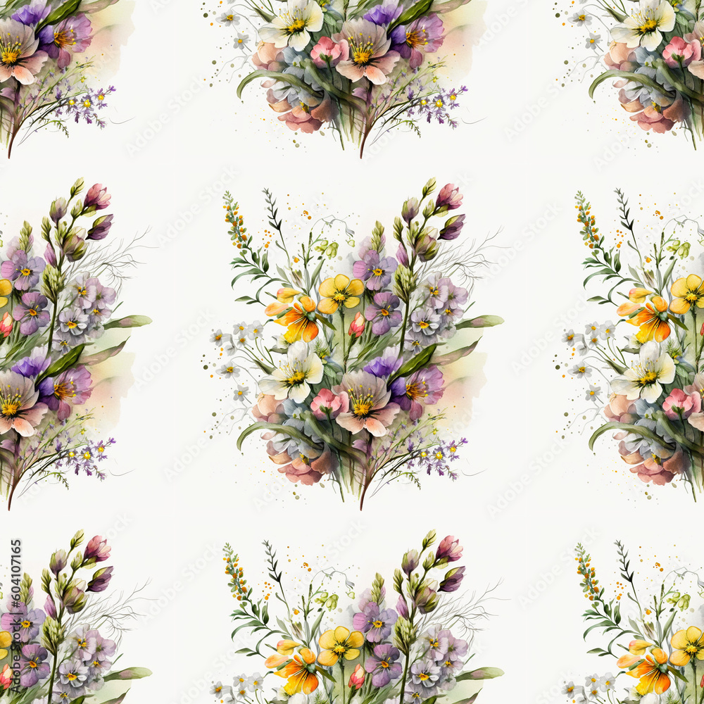 seamless texture watercolor bouquet of forest flowers
