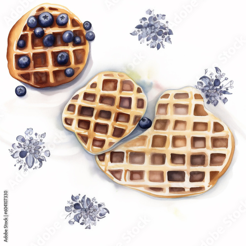 Waffles on the table, watercolor style