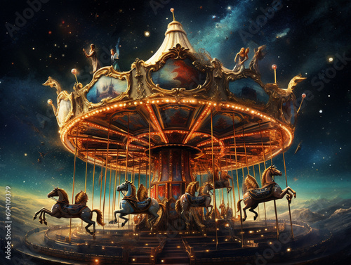 A Surreal Illustration of a Cosmic Carousel | Generative AI
