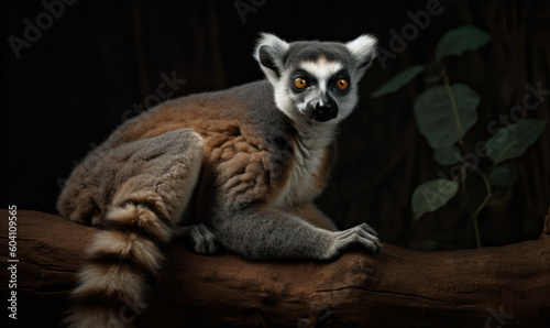 studio photo shot of lemur on dark background. Generative AI