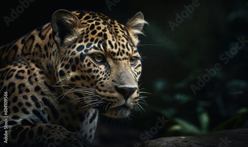 closeup photo of leopard on blurry background of its natural habitat. Generative AI © Bartek