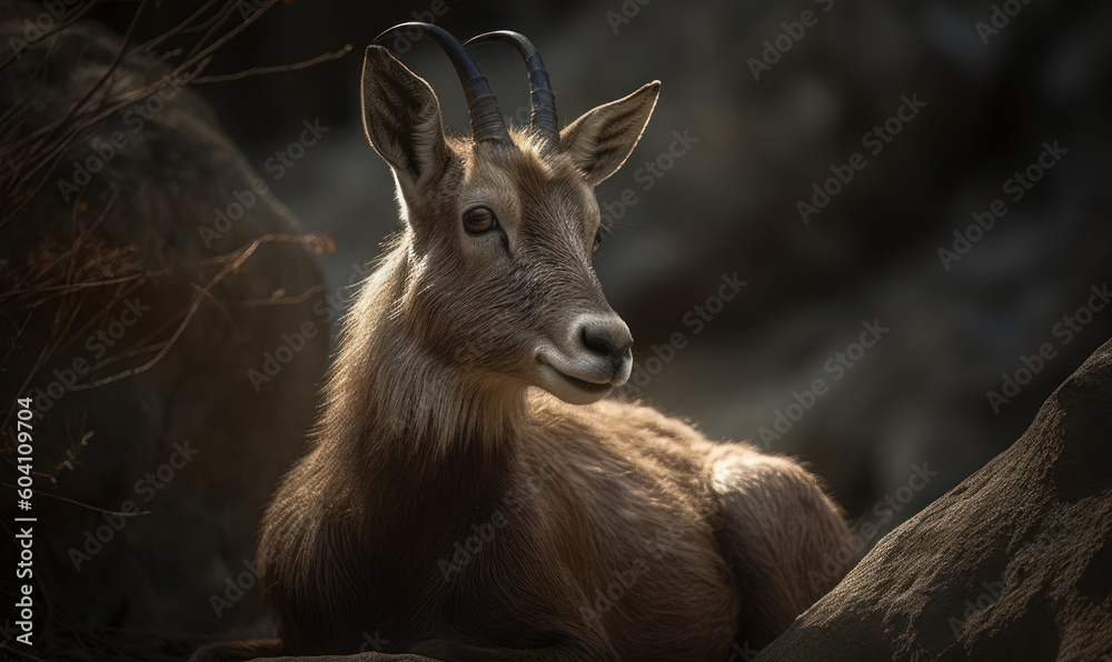 photo of markhor (Capra falconeri) in its natural habitat. Generative AI photo of markhor (Capra falconeri) in its natural habitat. Generative AI
