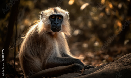 photo of langur in its natural habitat. Generative AI