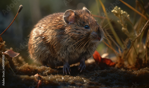 photo of meadow vole in its natural habitat. Generative AI