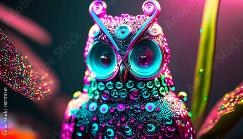 Free photo colorful owl with a green background