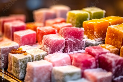 Turkish Delight, variety of Turkish signature local foods. Close-up. Generative Ai content