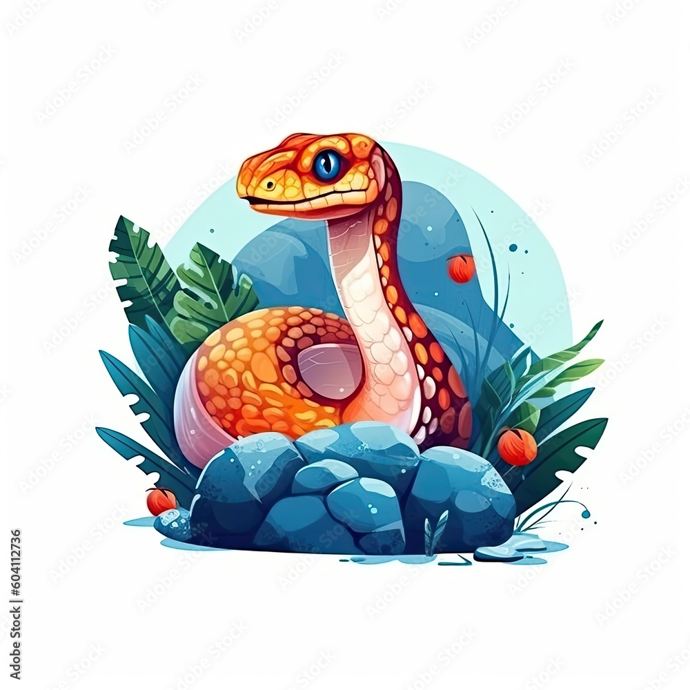 Fototapeta premium Cobra cute character illustration. Generative AI