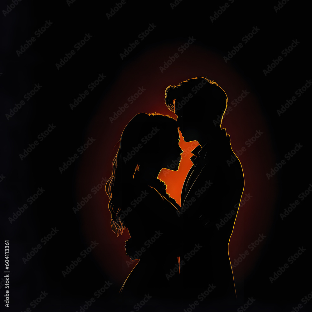 silhouette of couple kissing
