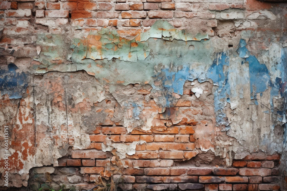 Red bricks wall background, grungy wall with old paint texture. Copy space. Generative AI Red bricks wall background, grungy wall with old paint texture. Copy space. Generative AI