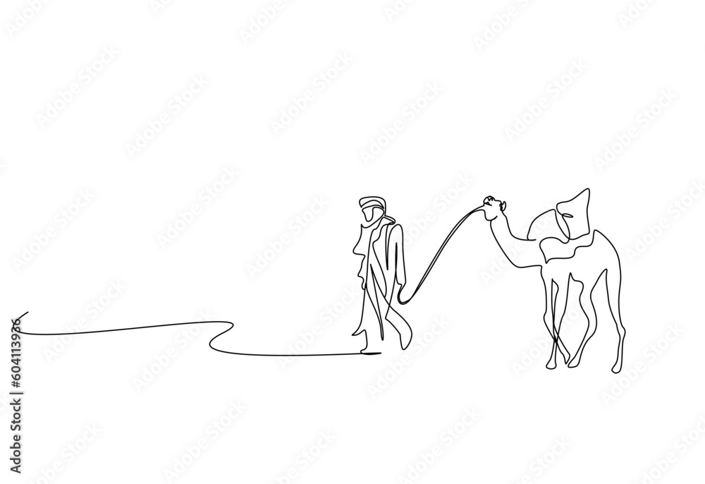 Fototapeta premium arabian desert outside camel walking together
