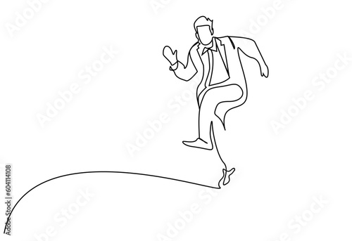 business man in suit ecape running catching up line art