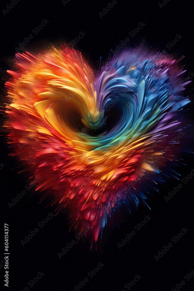 Heart in rainbow colors explodes. Generative AI Heart in rainbow colors explodes. Generative AI