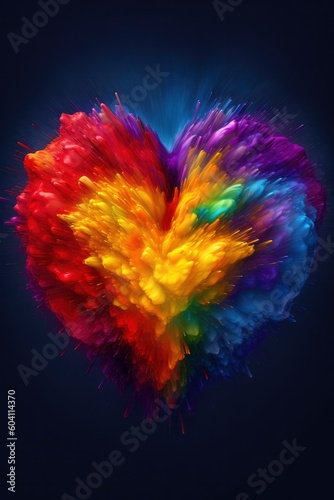 Heart in rainbow colors explodes. Generative AI © sanneberg
