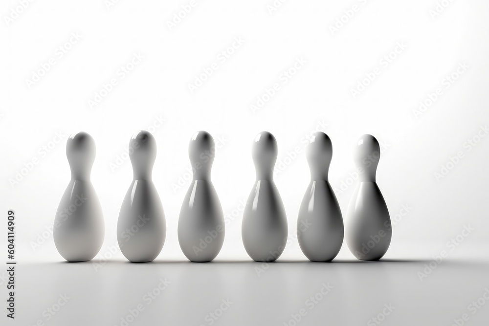 Bowling pins on white background, digital illustration. Generative AI Bowling pins on white background, digital illustration. Generative AI