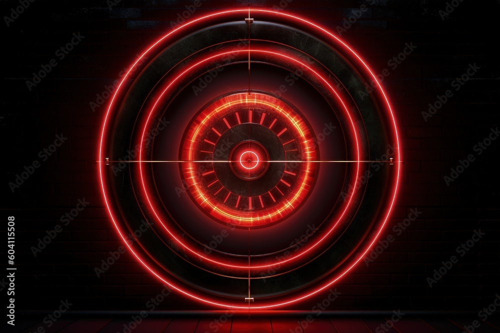 Red neon light target, technology and business concept, digital illustration. Generative AI Red neon light target, technology and business concept, digital illustration. Generative AI