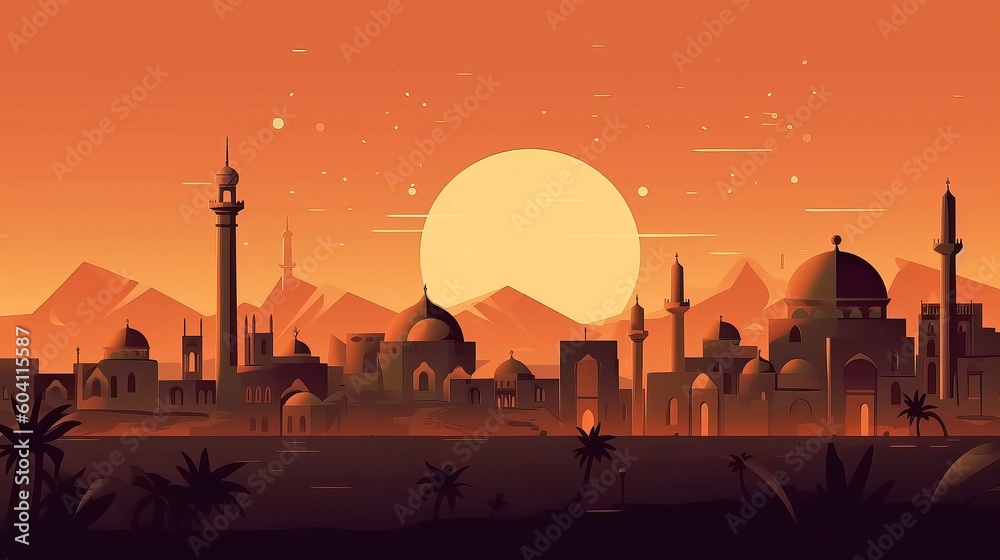 Obraz premium sunset in the Ancient town. Generative AI