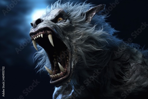 Scary werewolf in the night, fantasy concept, digital illustration. Generative AI photo
