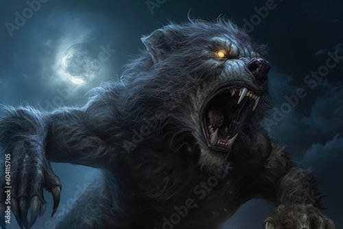 Scary werewolf in the night, fantasy concept, digital illustration. Generative AI