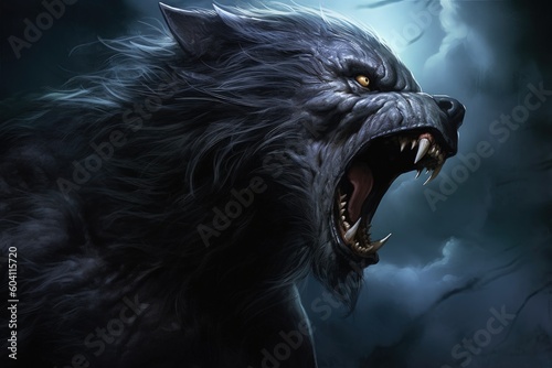 Scary werewolf in the night, fantasy concept, digital illustration. Generative AI photo