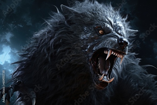 Scary werewolf in the night, fantasy concept, digital illustration. Generative AI photo