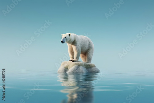 polar bear standing in the las piece of ice of his habitat