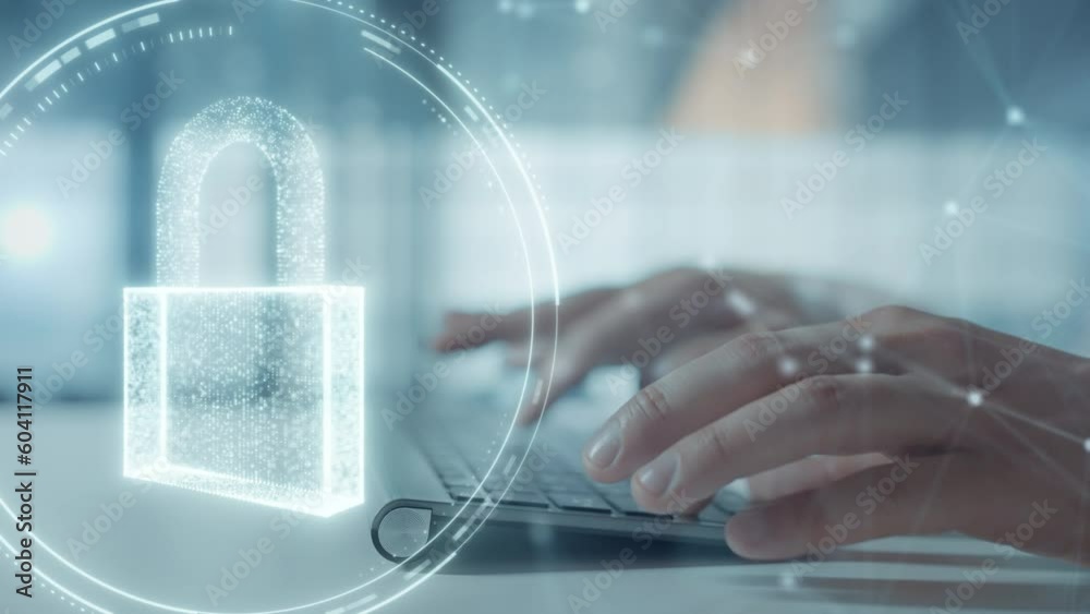 Network security system. Personal data information on computer. Storage cyber protect technology. Concept of finance data privacy and vpn service protection. Blockchain and crypto wallet background