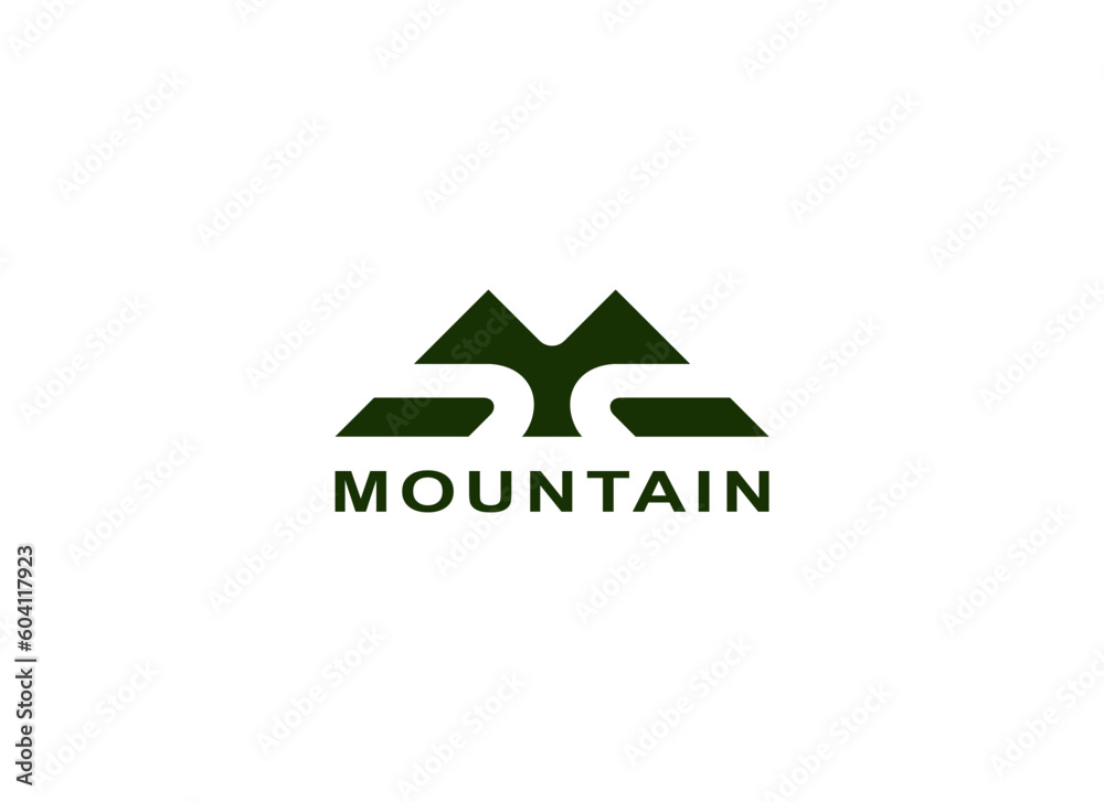 Abstract Letter M Logo. Yellow Geometric Shape Letter M with Mountain Icon isolated on white background. Usable for Adventure, Business and Branding Logos. Flat Vector Logo Design Element Abstract Letter M Logo. Yellow Geometric Shape Letter M with Mountain Icon isolated on white background. Usable for Adventure, Business and Branding Logos. Flat Vector Logo Design Element