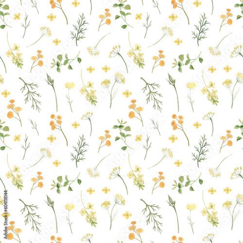 Watercolor seamless pattern of herbs and wildflowers © Оксана К.