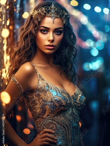 Beautiful elegant girl, with jewelry, Arab princess, attractive, generative ai