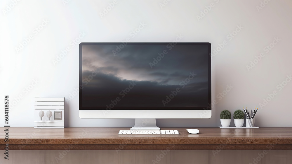 Computer on table. Generative Ai Computer on table. Generative Ai