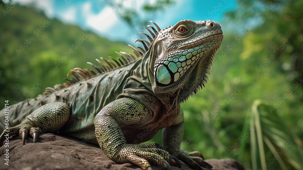 portrait of macro shot on iguana head. Generative Ai portrait of macro shot on iguana head. Generative Ai