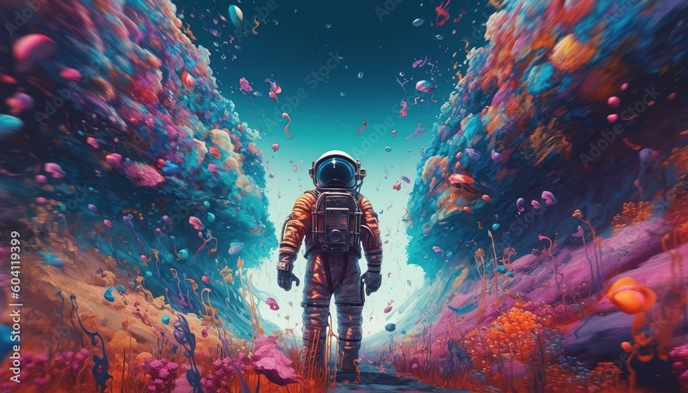Astronaut on rock surface with space background ,astronaut walk on the moon wear cosmosuit. future concept, Astronaut on foreign planet in front