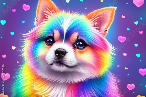 Rainbow Pup: A Cute Kawaii Dog Illustration. AI Generated. © Leandro