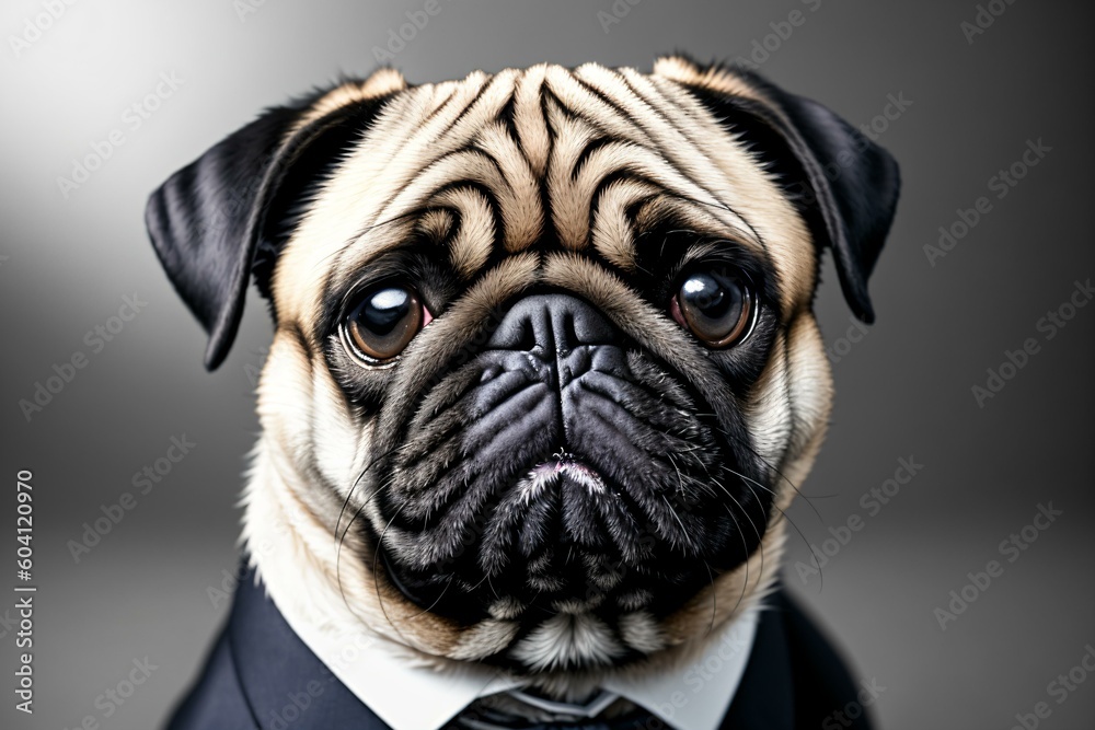 The Pug CEO: A Formal Portrait. AI Generated.