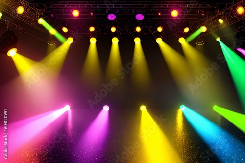 Spotlight Symphony: A Colorful Stage Backdrop. AI Generated.