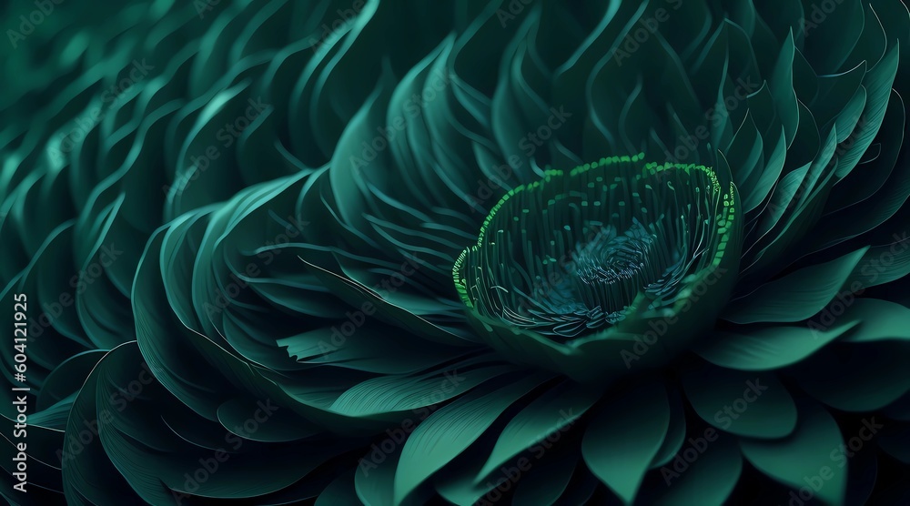 Fototapeta premium awesome green flower, beautiful green petals, green flower wallpaper, amazing green flower decoration, decorative green flowers, futuristic art style, by generative ai