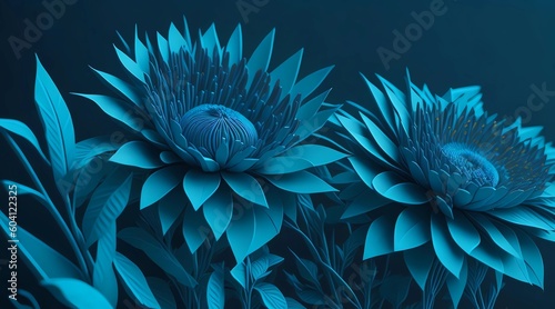 awesome cyan flower, futuristic art style, decorative cyan flowers, beautiful cyan petals, amazing cyan flower decoration, cyan flower wallpaper, by generative ai photo