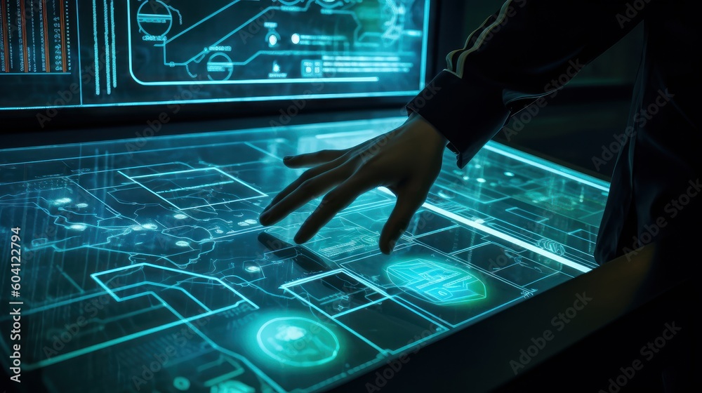 Person using futuristic interface Person using futuristic interface