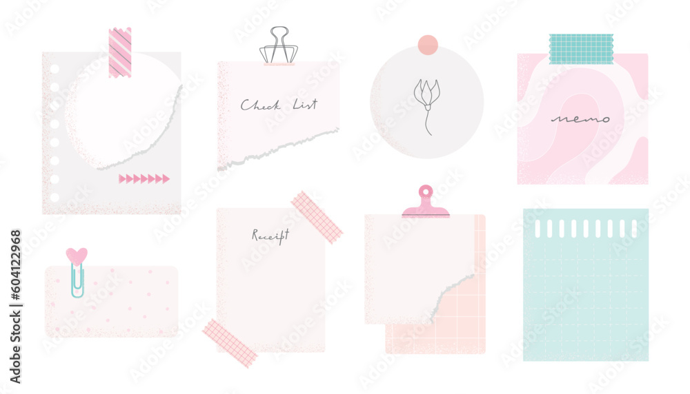 Paper sticky notes, schedule, to-do list, planner, memories vector illustrations set. Cute memo templates at isolated background Paper sticky notes, schedule, to-do list, planner, memories vector illustrations set. Cute memo templates at isolated background