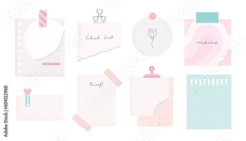 Paper sticky notes, schedule, to-do list, planner, memories vector illustrations set. Cute memo templates at isolated background