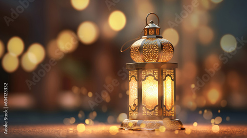 arabic lantern of ramadan celebration background illustration. Generative Ai