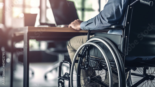 Disabled Man on Wheelchair in Office. Generative Ai © PRI