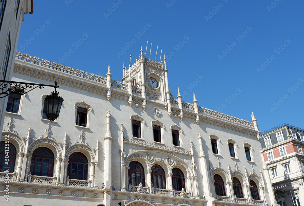 Vintage facades with curly rich ornate in the centre of Lisbon, Portugal